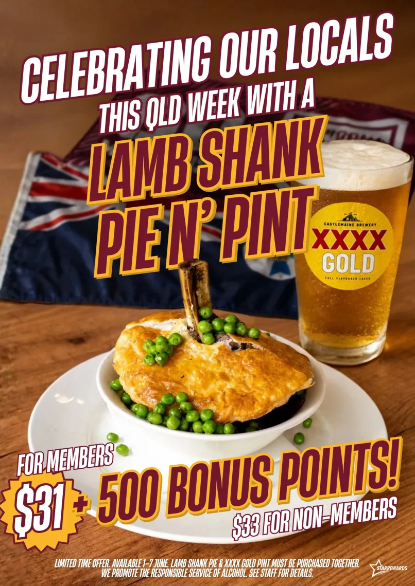 A hearty lamb shank pie and a chill pint special to celebrate the great state of Queensland this week.