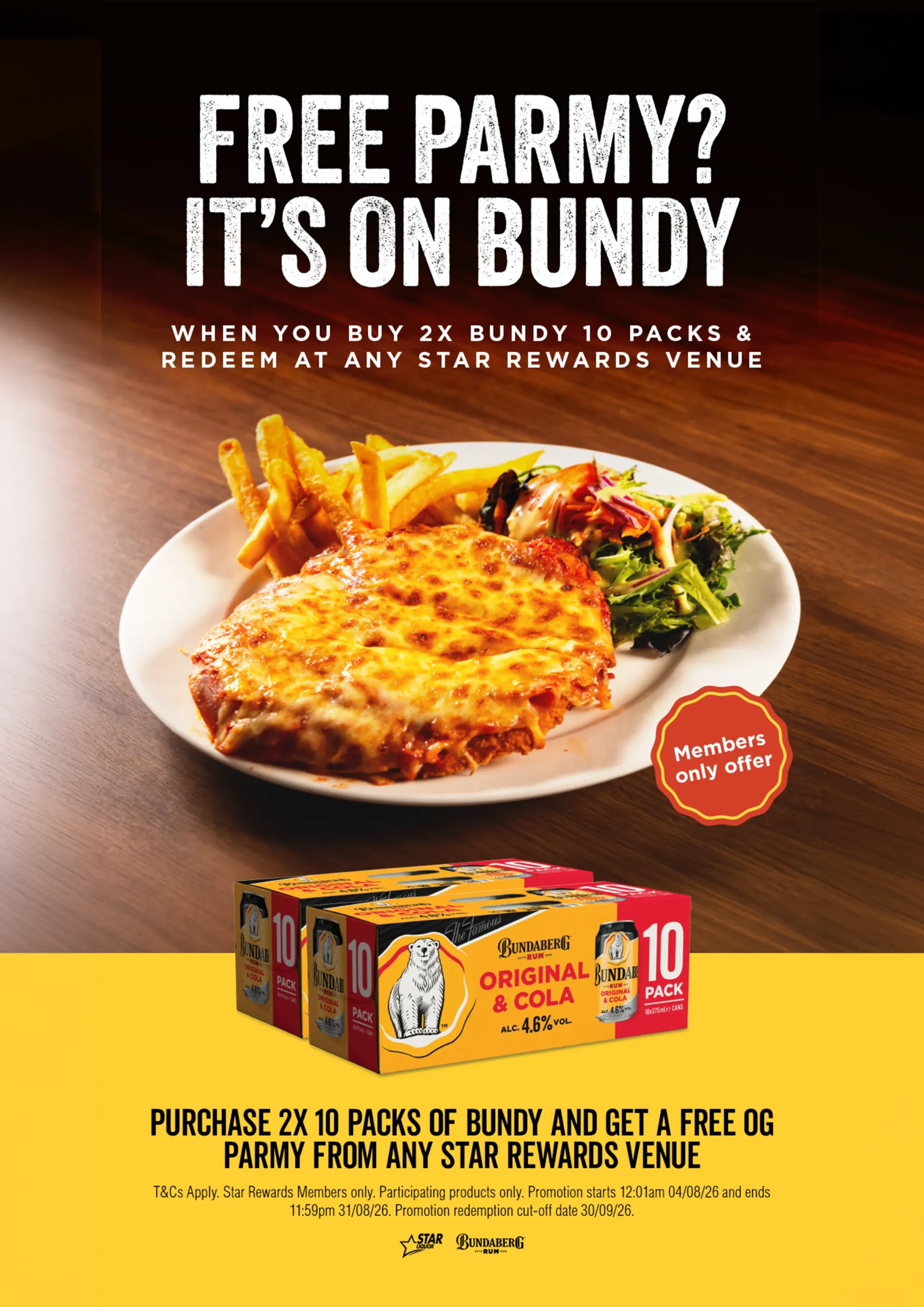 Star Rewards parmy promo with Star Liquor for members this August.